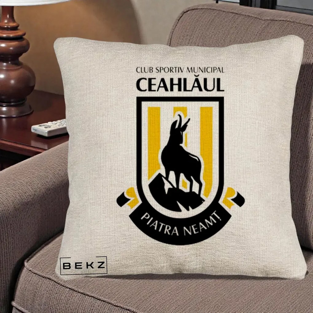 Perna Personalizata CSM Ceahlaul Piatra Neamt Fotbal, 40x40 cm, Bej Canapea, Husa Detasabila, Perna Inclusa, BEKZ®