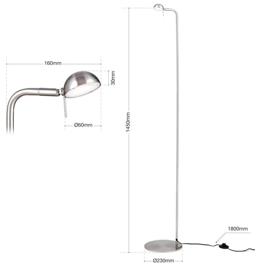 Lampadar LED cu spot ajustabil STUDENT crom satin