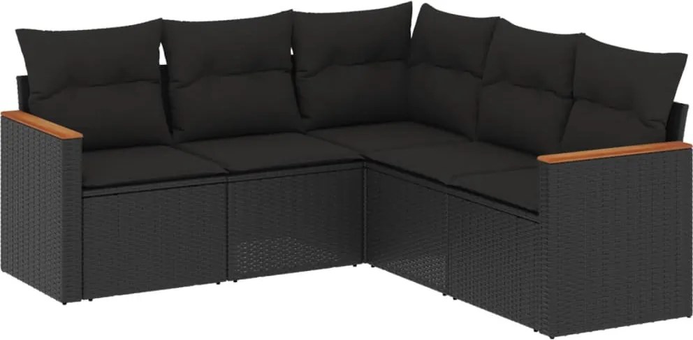 vidaXL Set mobilier de grădină cu perne, 5 piese, negru, poliratan