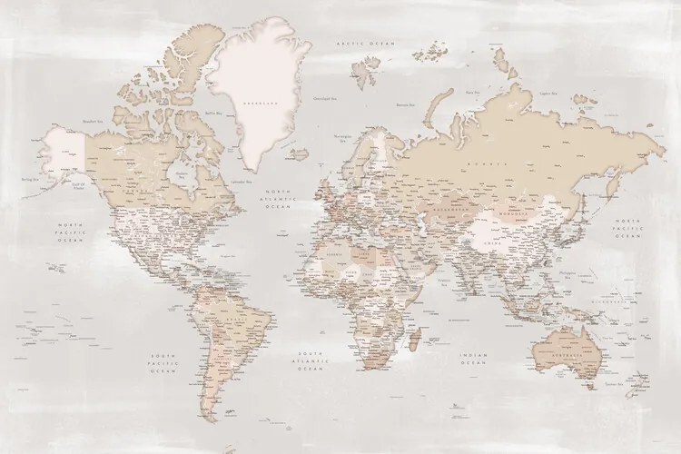 Harta Rustic detailed world map with cities, Lucille, Blursbyai