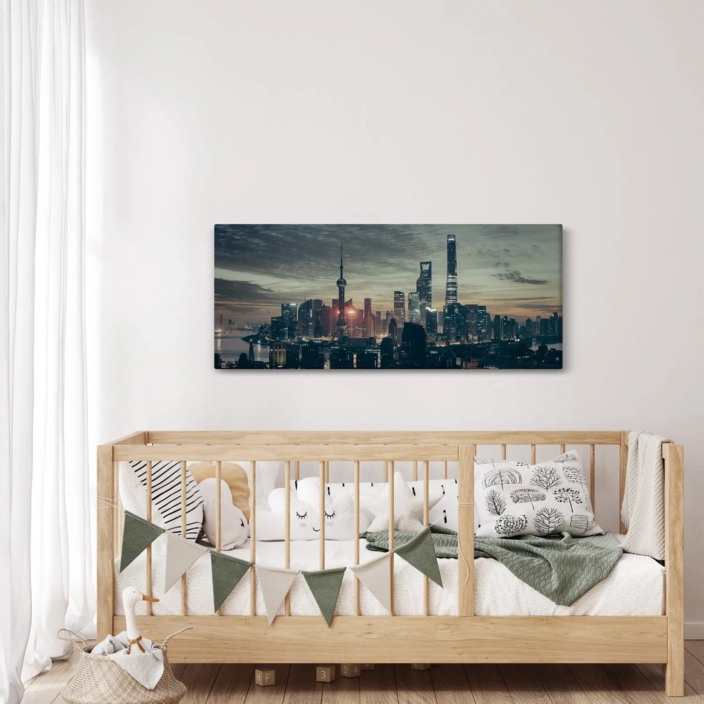 Tablou cu orașul în amurg (120x50 cm)