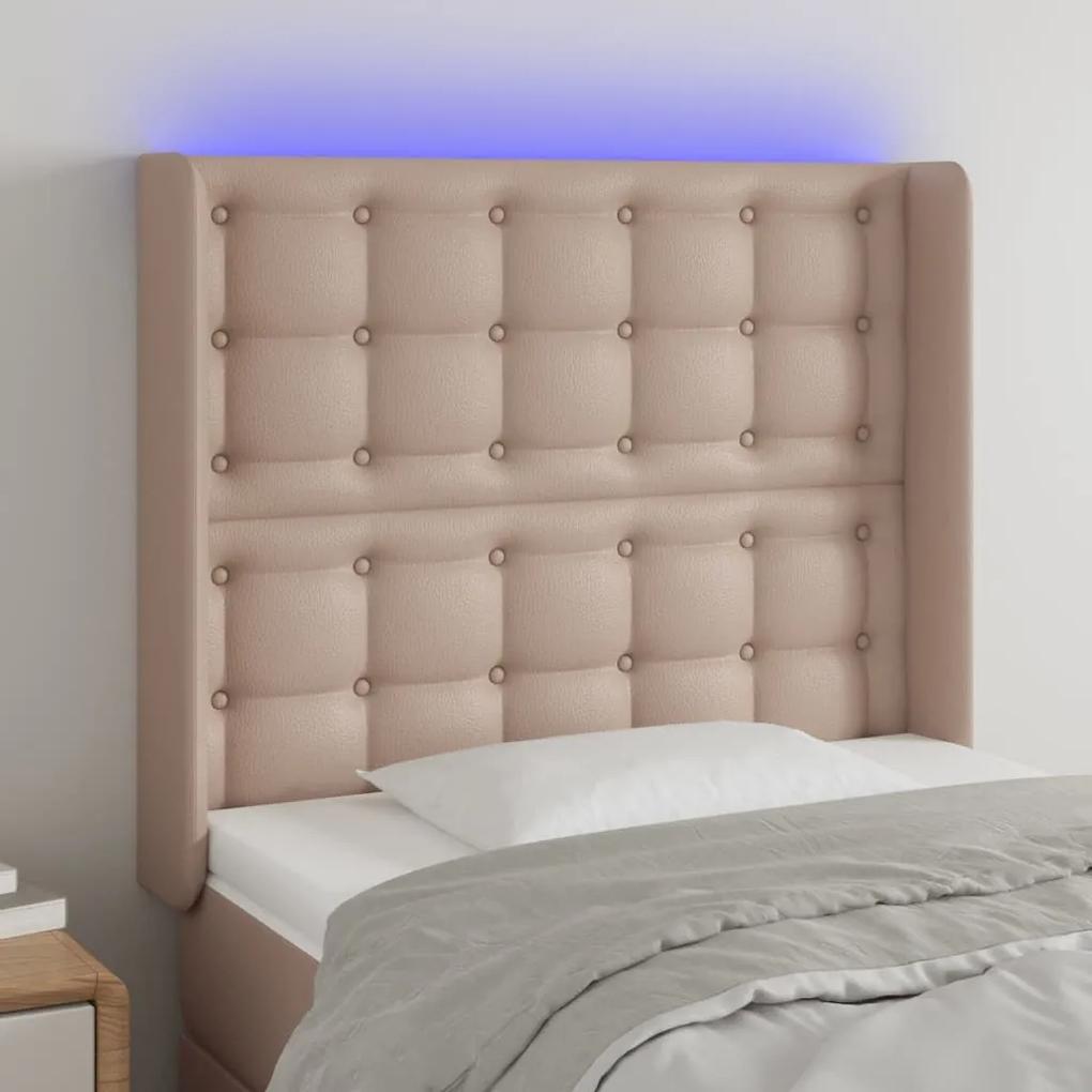 3124131 vidaXL Tăblie de pat cu LED cappuccino 93x16x118/128cm piele ecologică
