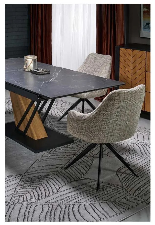Masă de bucătărie Sterzo 160-200 x 90 cm, negru / stejar auriu