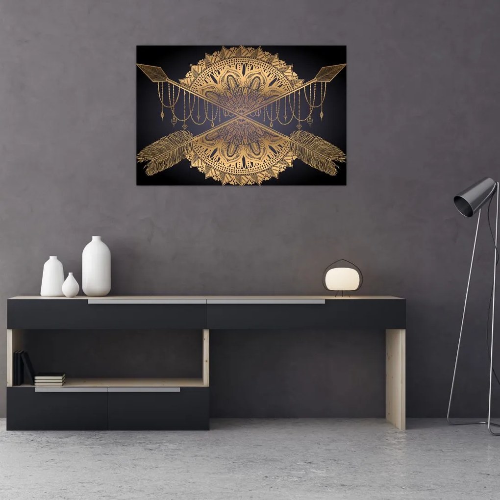 Tablou - Mandala aurie cu săgeți (90x60 cm)