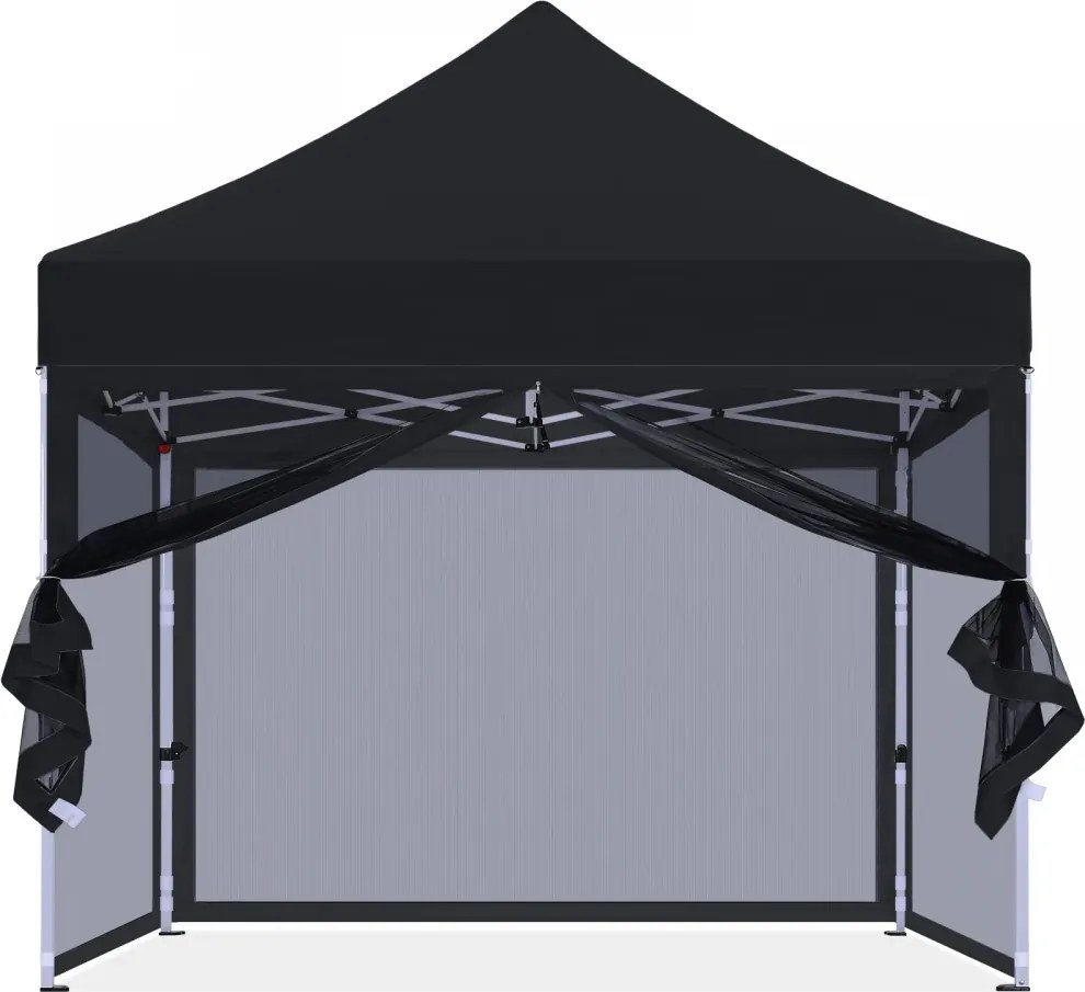 ABCCANOPY – Cort pavilion pliabil 3x3 m, cu pereți Mesh anti-insecte, înălțime reglabilă (3 trepte), impermeabil, protecție UV, Negru