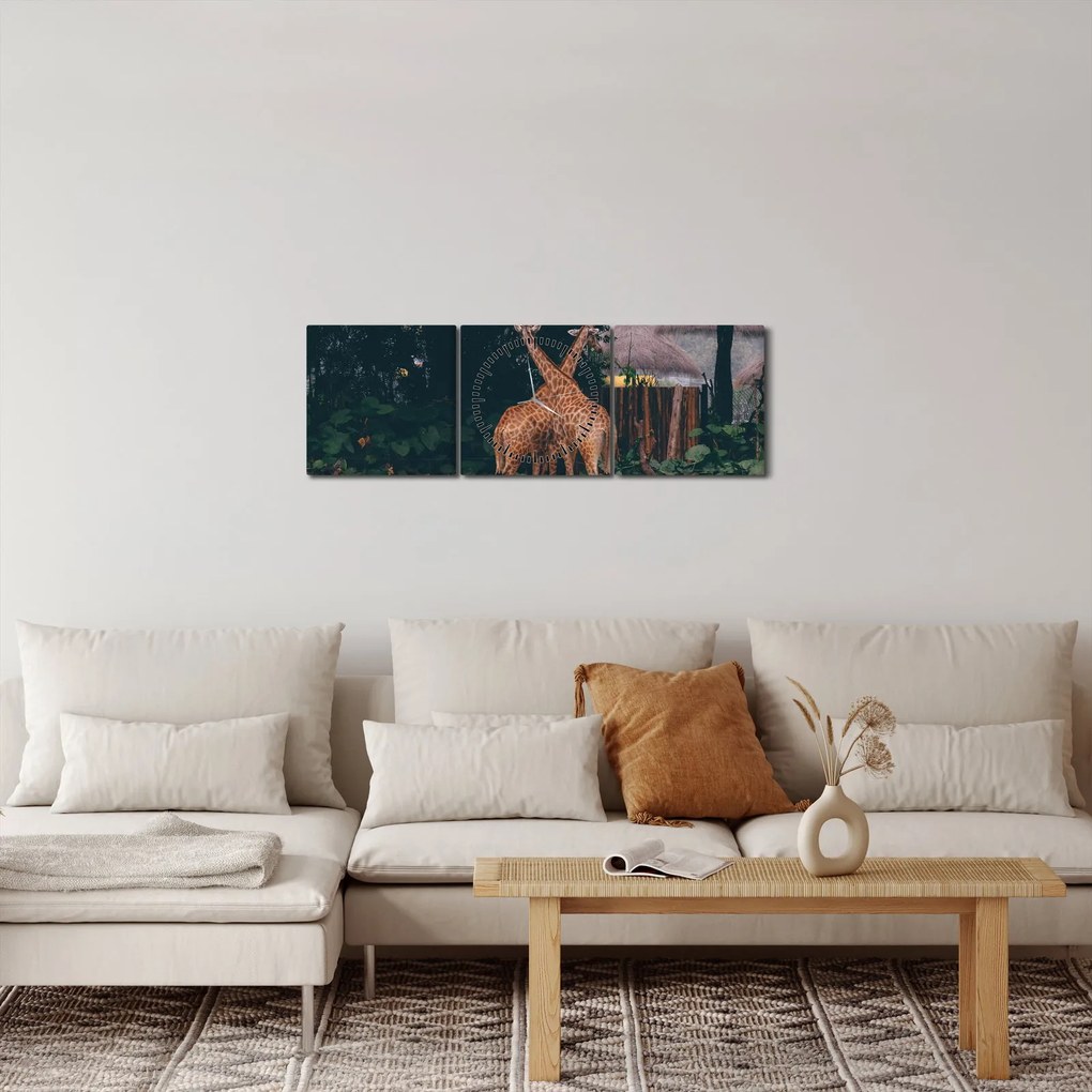 Tablou cu două girafe (cu ceas) (90x30 cm)