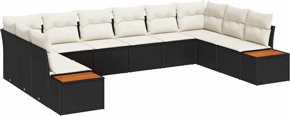 vidaXL Set de canapele pentru grădină 10 pcs Negru și Crem Poliratan