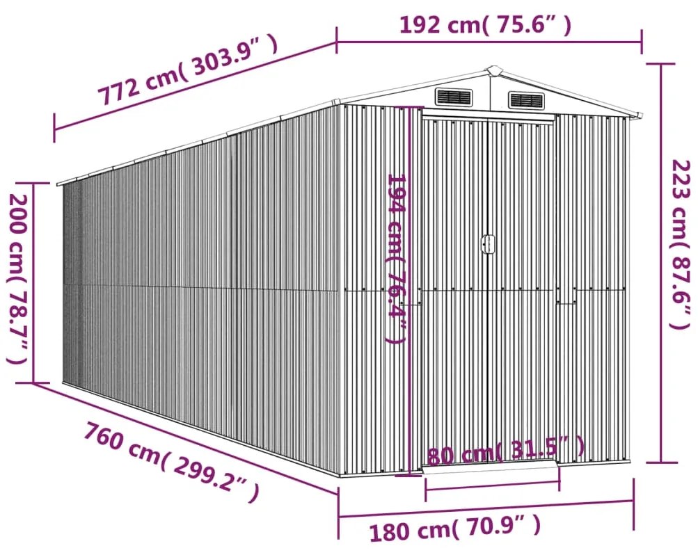 Sopron de gradina, antracit, 192x772x223 cm, otel galvanizat 192 x 772 x 223 cm