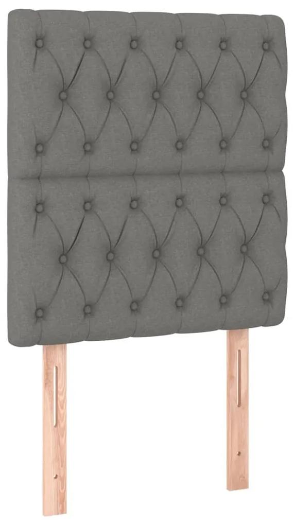 Pat box spring cu saltea, gri inchis, 80x200 cm, textil Morke gra, 80 x 200 cm, Design cu nasturi