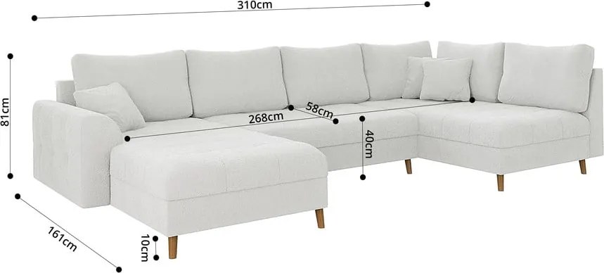 Colțar crem cu tapițerie din țesătură bouclé (colț stânga /în formă de "U") Ariella – Ropez