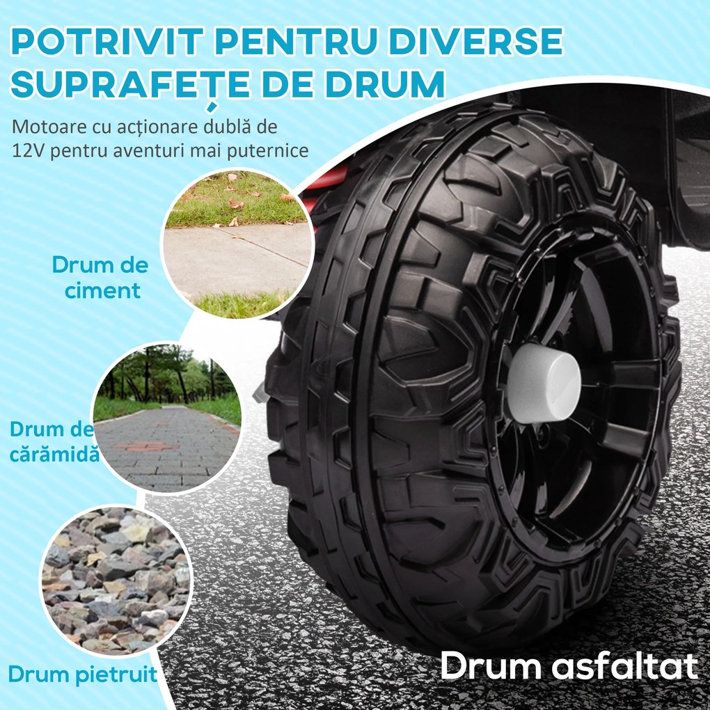 AIYAPLAY ATV Electric pentru Copii 12V cu 2 Motoare, Suspensii, Faruri LED, MP3, 37-60 Luni, Interior Exterior, Alb | Aosom Romania