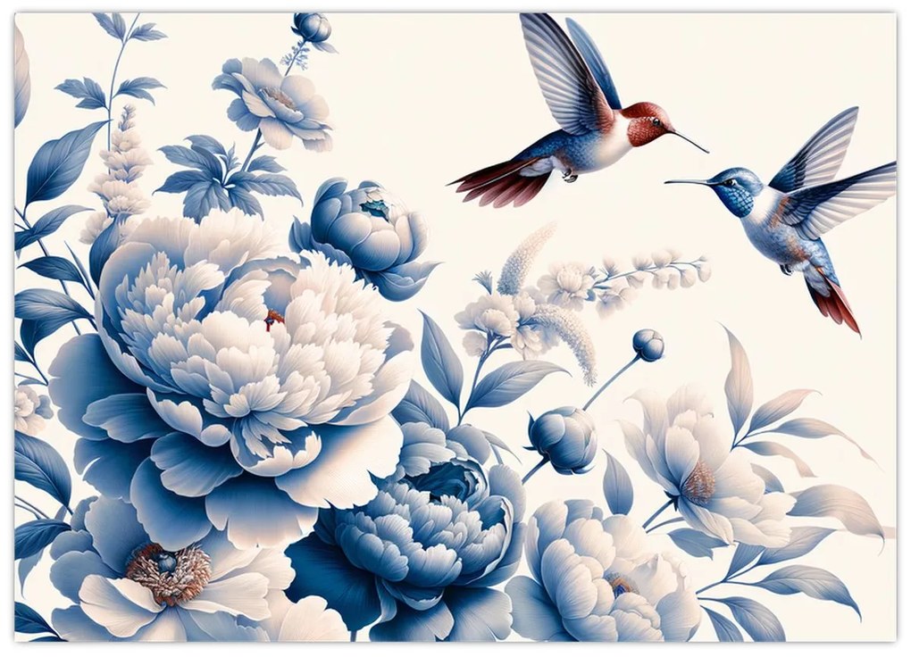 Tablou pe sticlă - Colibri deasupra florii (70x50 cm)