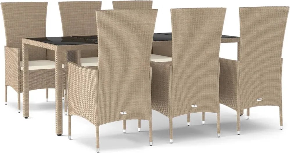 vidaXL Set de masă pentru grădină, 7 piese, cu perne, bej, poliratan