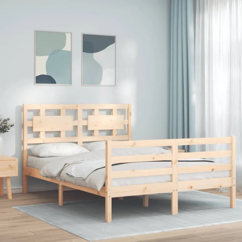 3194416 vidaXL Cadru de pat cu tăblie, dublu, lemn masiv
