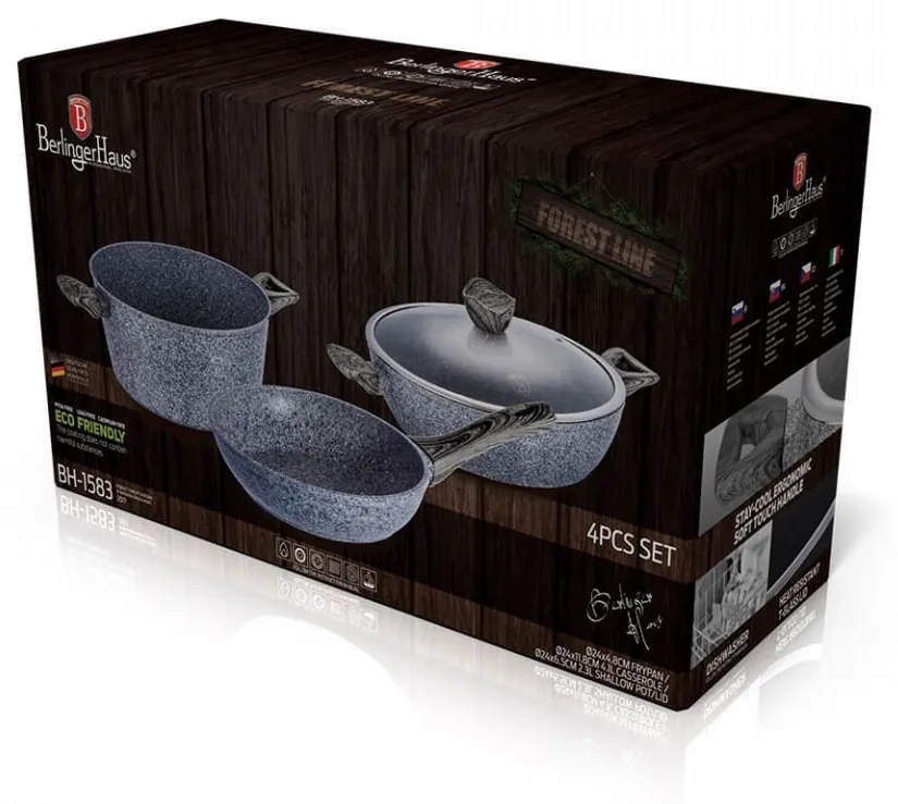 Set oale si tigai marmorate (4 piese) din aluminiu forjat Forest Dark Gray Line Berlinger Haus BH 1583