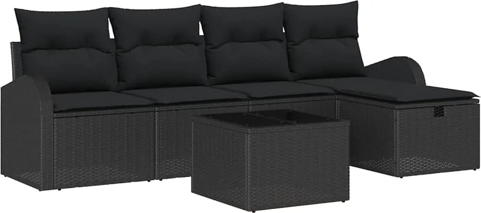 vidaXL Set de canapele pentru grădină cu pernă 6 pcs Negru Rattan poli