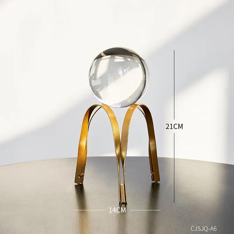 Decoratiune din metal cu glob de cristal, auriu, 21 cm