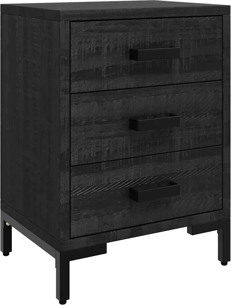vidaXL Noptieră, negru, 40x30x55 cm, lemn de pin masiv reciclat