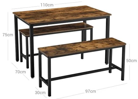 Set Masa Cu 2 Banci Maro Si Negru, 110 Cm