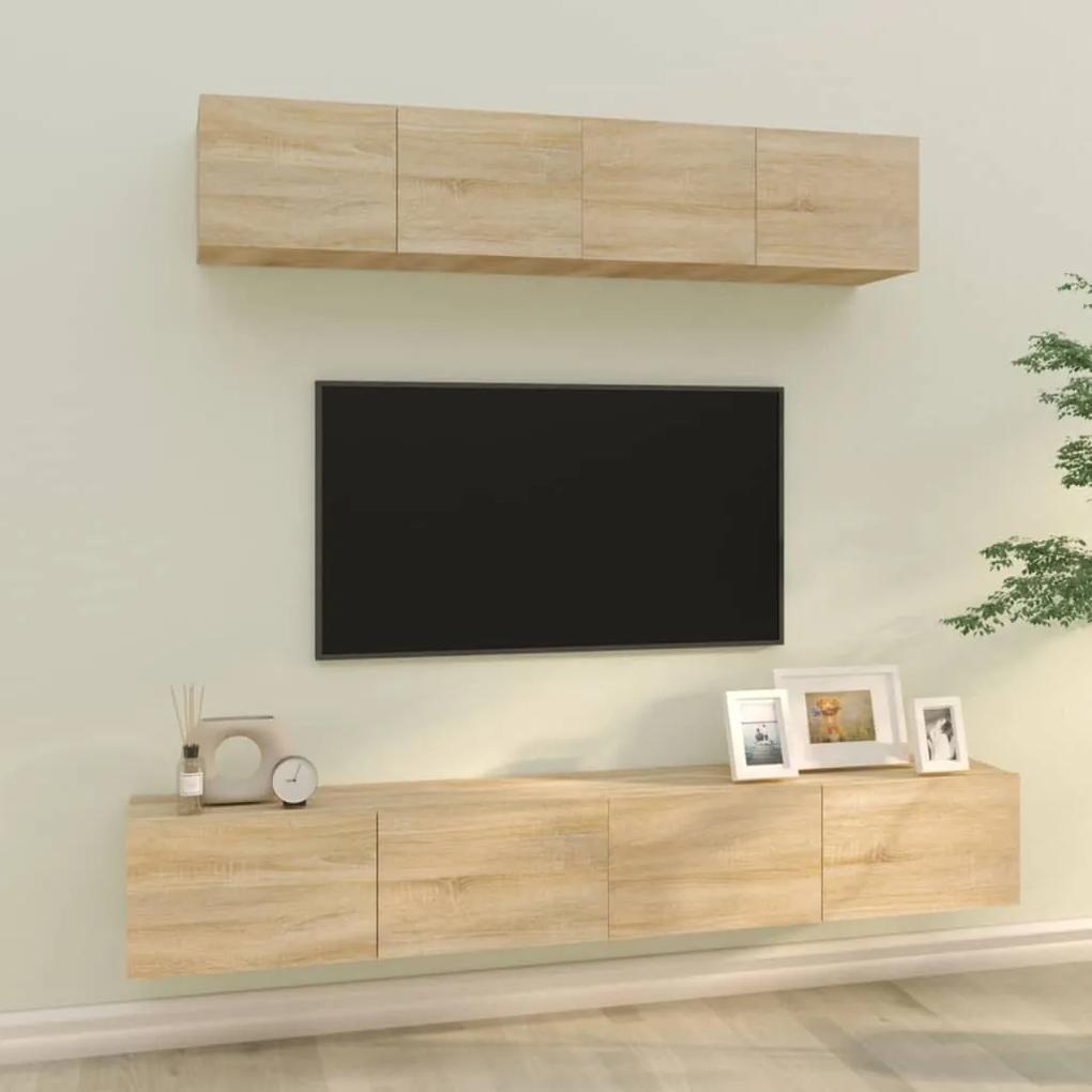 Set dulap TV, 4 piese, stejar sonoma, lemn prelucrat 4, Stejar sonoma, 100 x 30 x 30 cm
