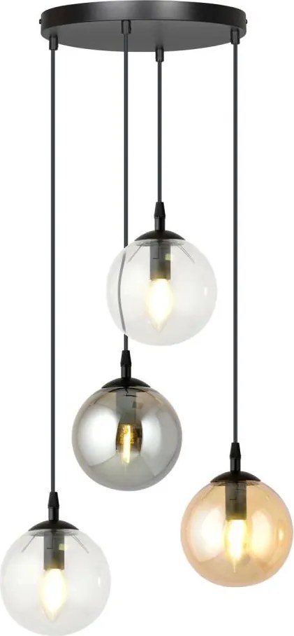 Candelabru pe cablu COSMO 4xE14/10W/230V Ø 40 cm negru/clar/fumuriu negru/bej