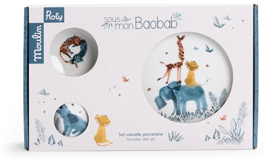 Set de veselă pentru copii din porțelan 3 buc. Sous mon Baobab – Moulin Roty