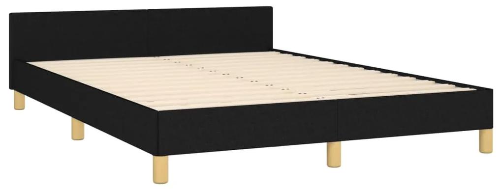Cadru de pat cu tablie, negru, 140x200 cm, textil Negru, 140 x 200 cm, Cu blocuri patrate