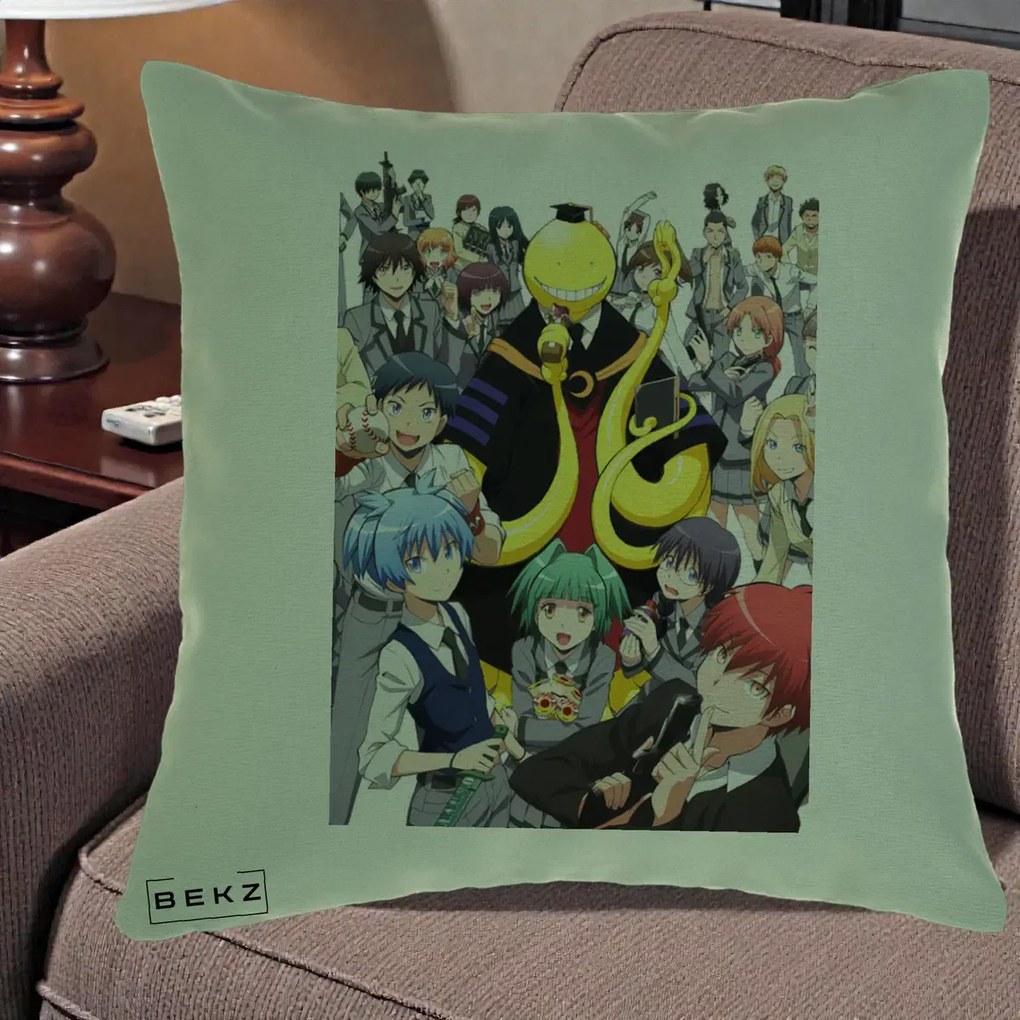Perna Personalizata Assassination Classroom Grup Complet Anime, 40x40 cm, Verde, Husa Detasabila, Perna Inclusa, BEKZ®