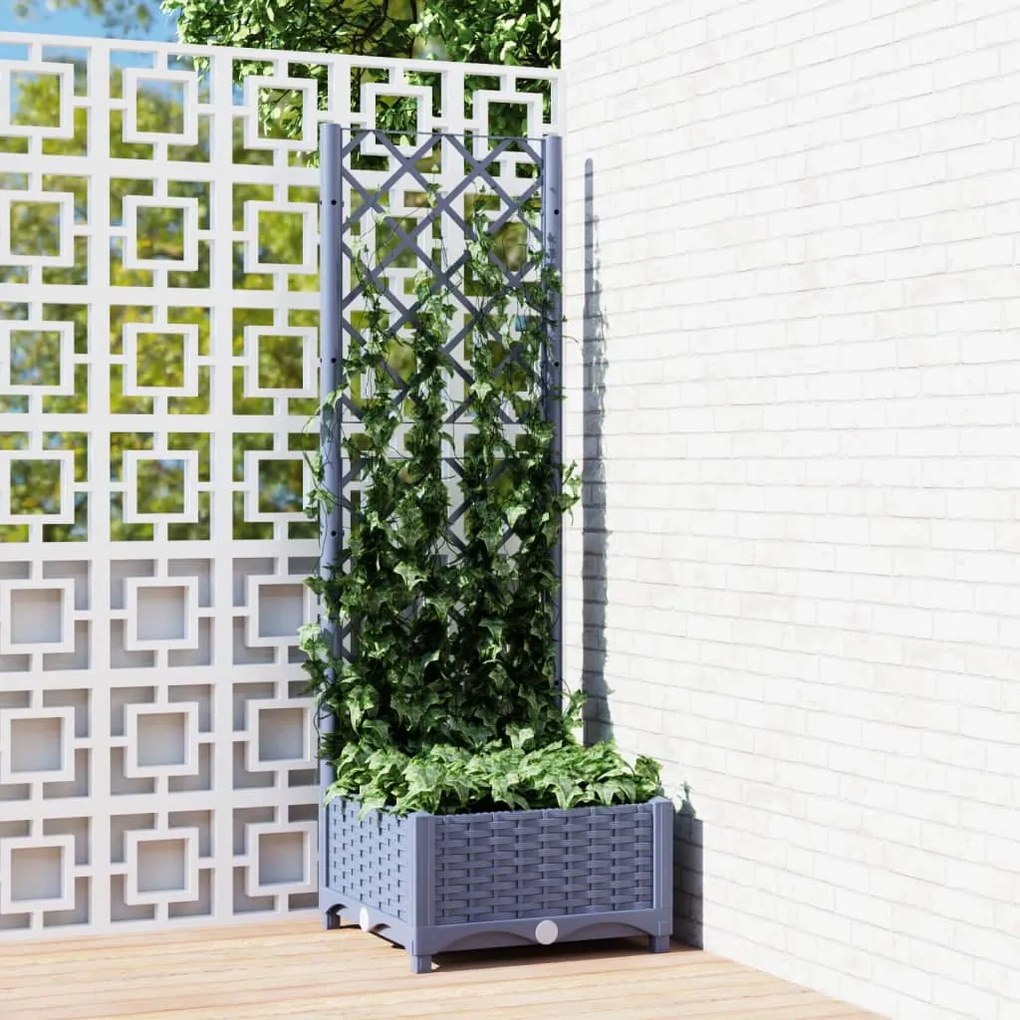 vidaXL Jardinieră de grădină cu spalier,albastru gri, 40x40x121,5 cm, PP