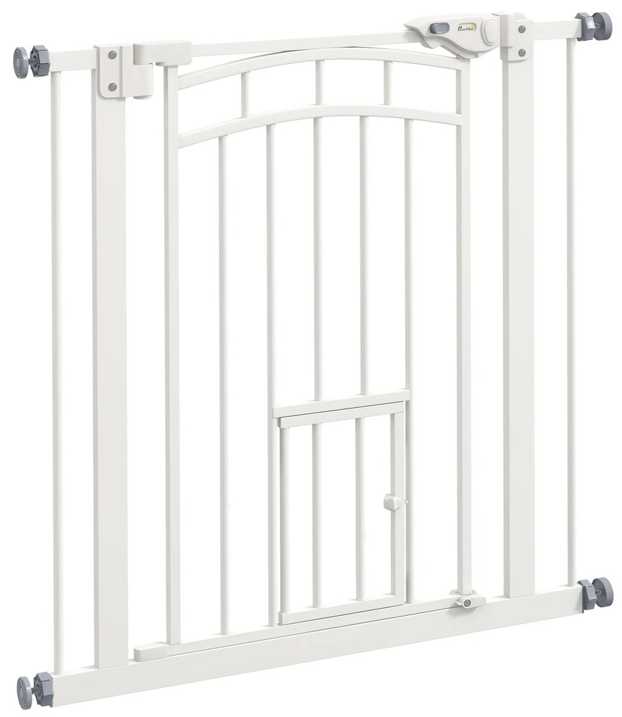 PawHut Uşa de Siguranţă pentru Câini, Barieră pentru Animale de Companie cu Ușă Mică pentru Pisici, 74-80x76 cm, Alb | Aosom Romania