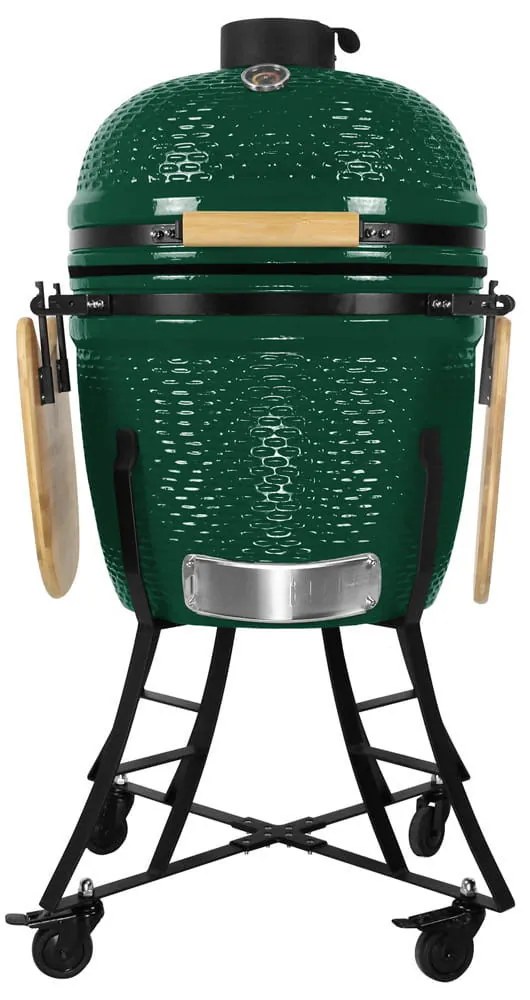 Grătar ceramic pentru cărbuni cu rafturi laterale, grilă de 46 cm