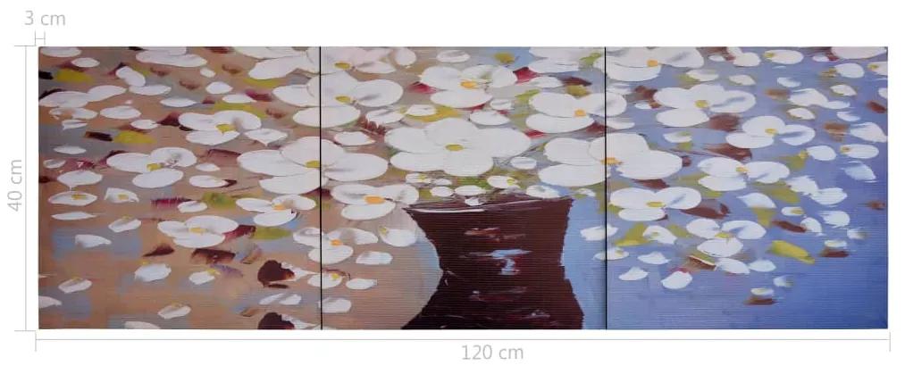 Set tablouri din panza, vas cu flori, multicolor, 120 x 40 cm 120 x 40 cm, Flori in vaza