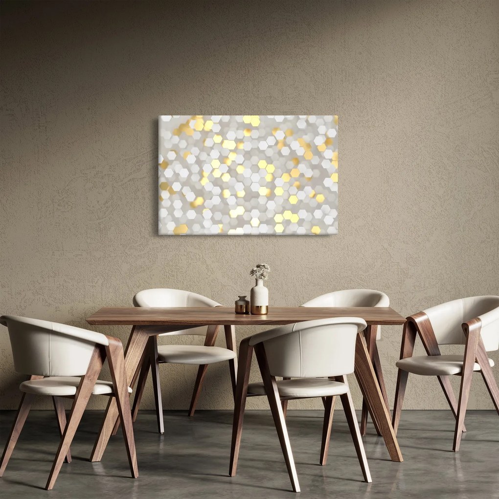 Tablou - Hexagoane alb - auriu (90x60 cm)