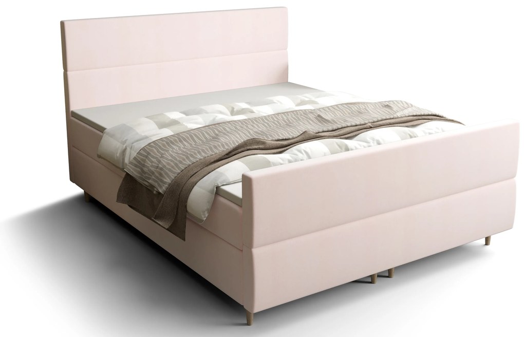 Pat matrimonial Boxspring 140 cm Flu plus (roz deschis) ( cu saltea și sp. depozitare). 1046575