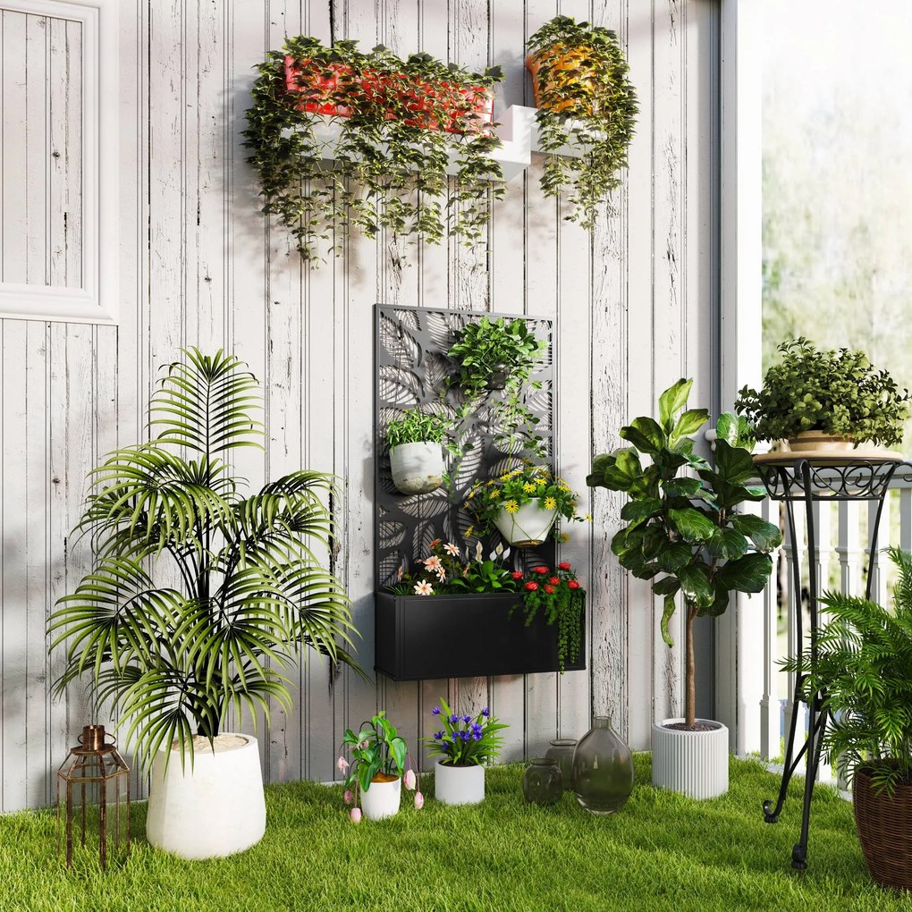 Outsunny Jardinieră cu Grilaj pentru Plante Cățărătoare cu Montare pe Perete sau Independent, 61x23x113 cm, Negru | Aosom Romania