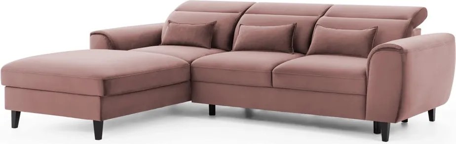 Colțar roz extensibil/cu spațiu de depozitare cu tapițerie din catifea (cu colț pe partea stângă/cu șezlong) Foble – ELTAP