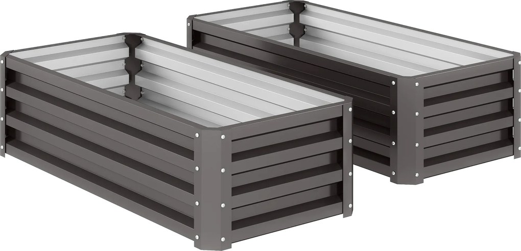 Outsunny Set jardiniere metalice 2 buc., Fund deschis, Pentru grădină și balcon, 110x50x30cm, Gri închis | Aosom Romania