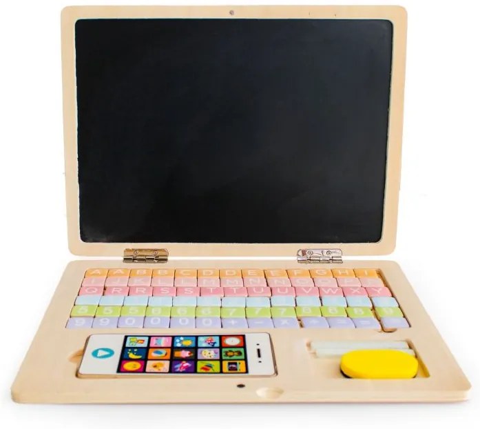 Laptop educațional magnetic din lemn cu telefon și litere