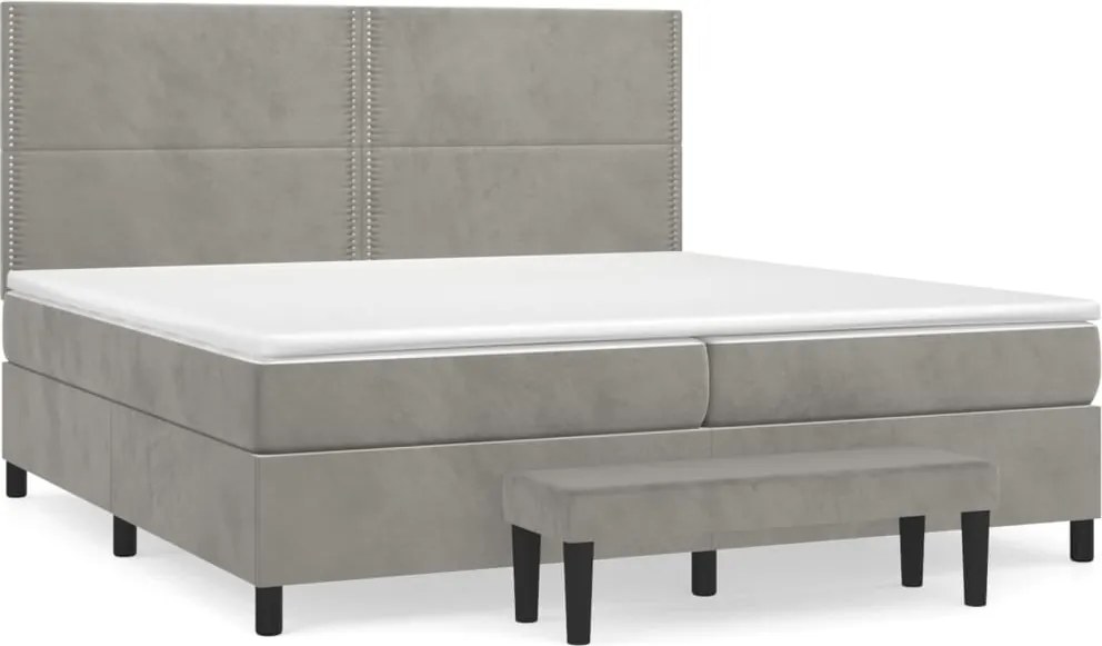 vidaXL Pat box spring cu saltea, gri deschis, 200x200 cm, catifea