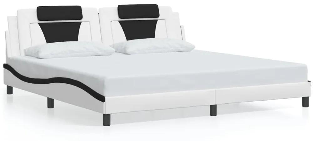 3214049 vidaXL Cadru de pat cu lumini LED alb/negru 200x200 cm piele ecologică