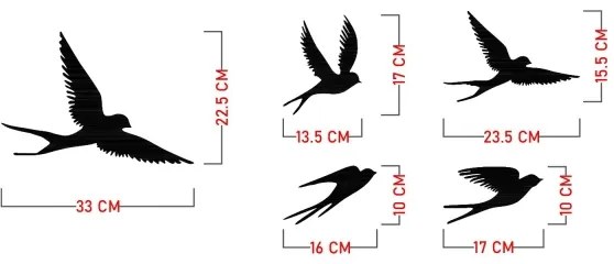 SET 5x decorațiune de perete metal păsări