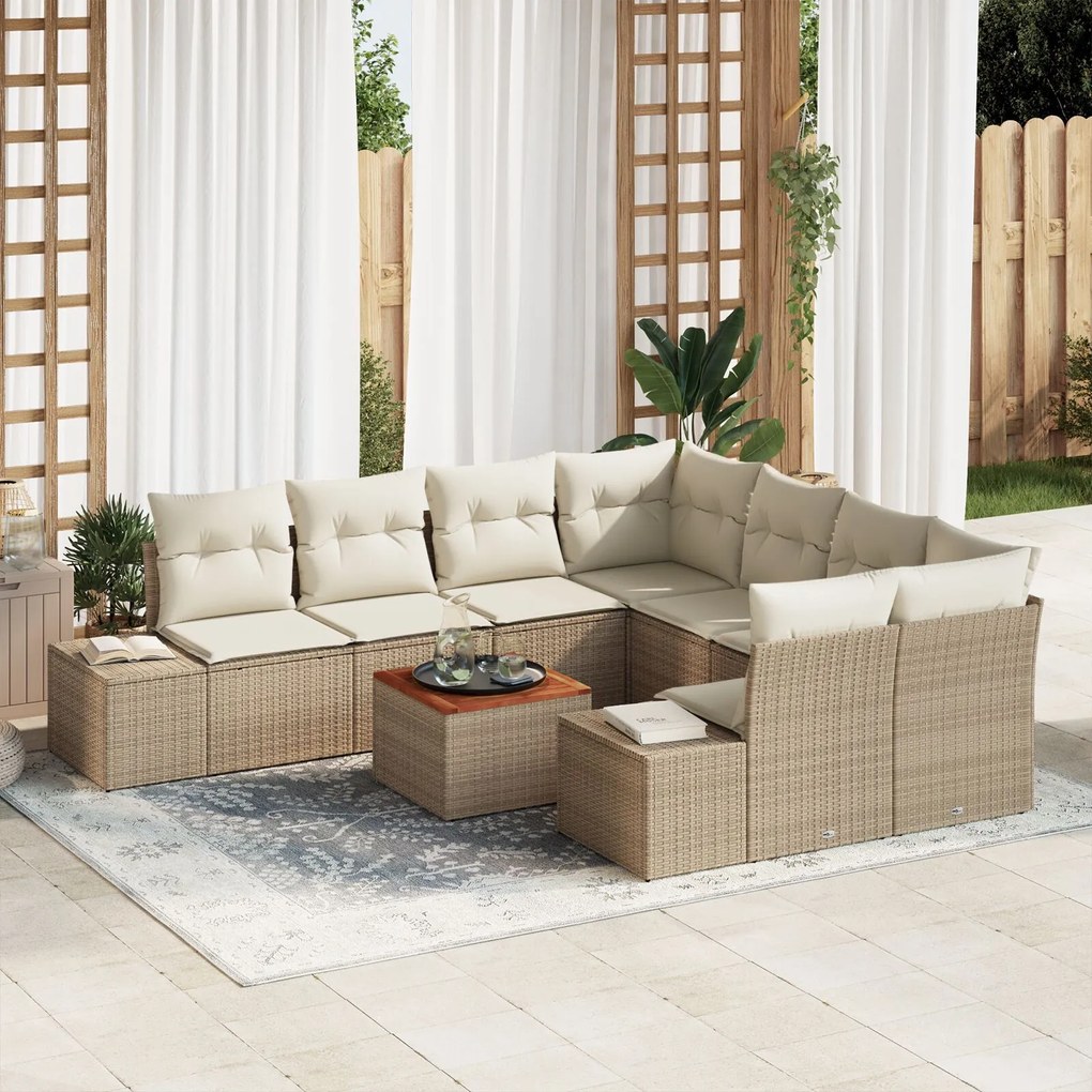 vidaXL Canapea de grădină vitaXL cu 9 piese, perne, rattan sintetic bej și acacia