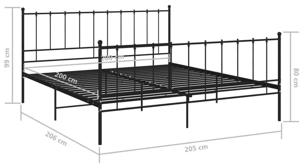 Cadru de pat, negru, 200x200 cm, metal Negru, 200 x 200 cm