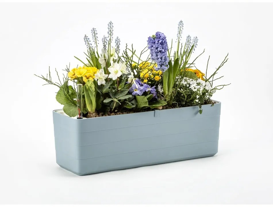 Jardinieră auto-udare Plastia Berberis 80, gri-albastru + alb, 80 cm