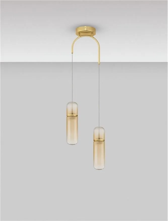 Lustra moderna cu 2 pendule LED, Metal, Auriu, Sticla, Amber, Norma
