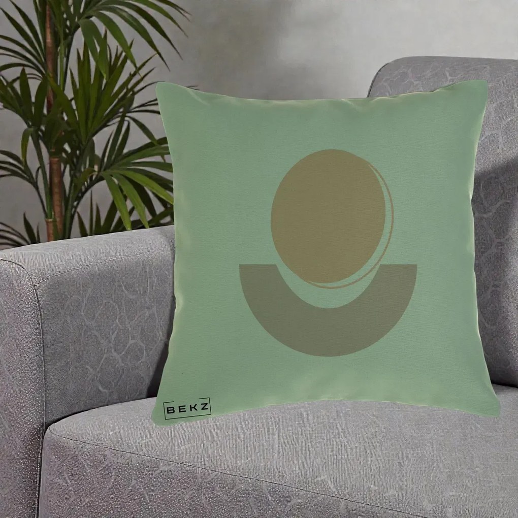 Perna Decorativa Geometric Boho Luna si Disc, 40x40 cm, Verde, Husa Detasabila, Perna Inclusa, BEKZ®