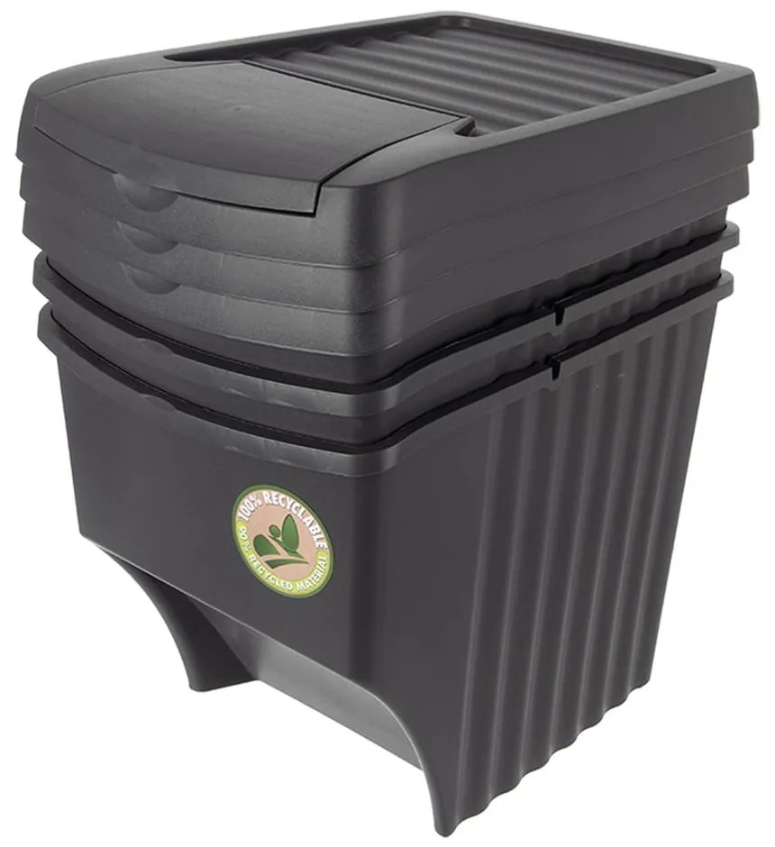 Coșuri de gunoi negre 3 buc. pentru reciclare 3x22 l din plastic – Orion