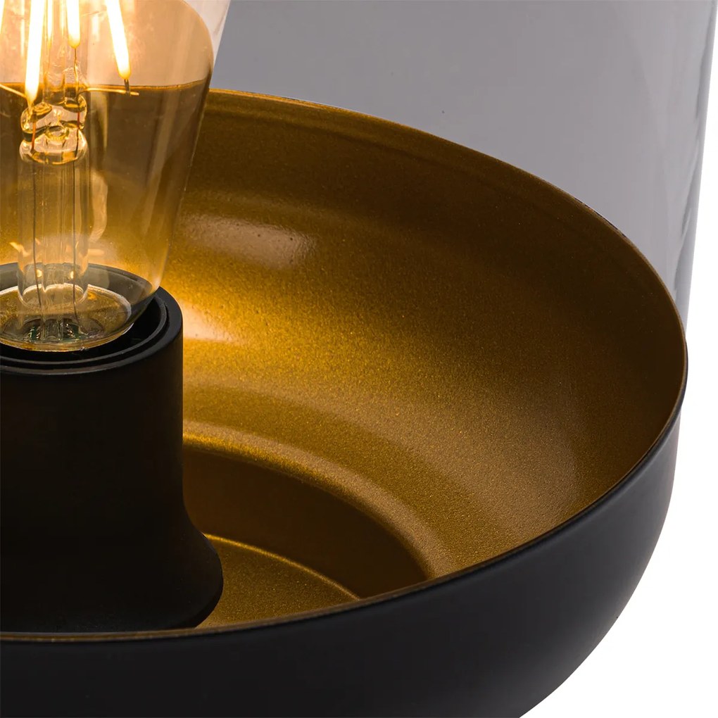 Lampa de podea de design neagră cu auriu și sticlă fumurie - Kyan