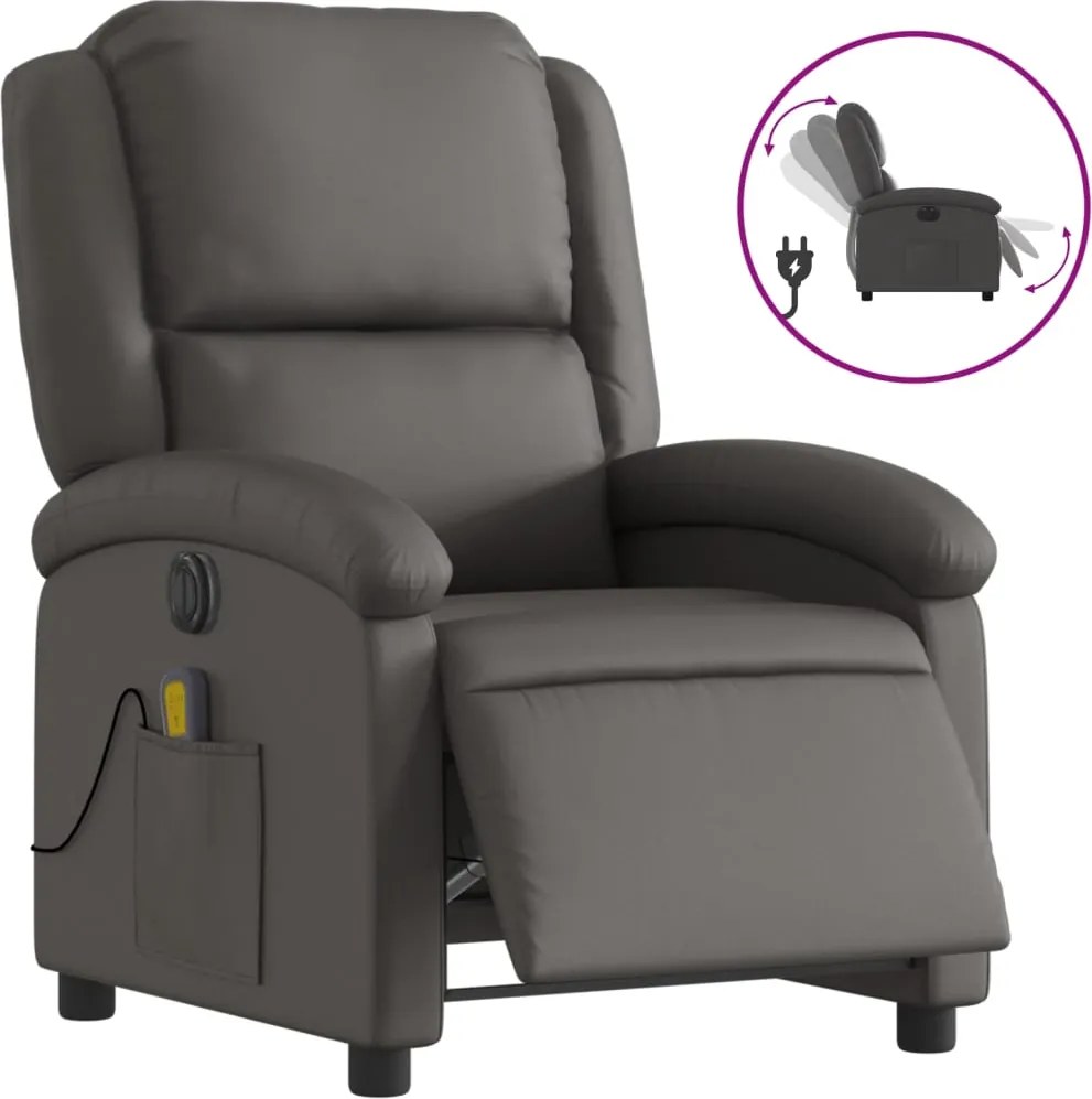 vidaXL Fotoliu rabatabil electric, gri, piele naturală