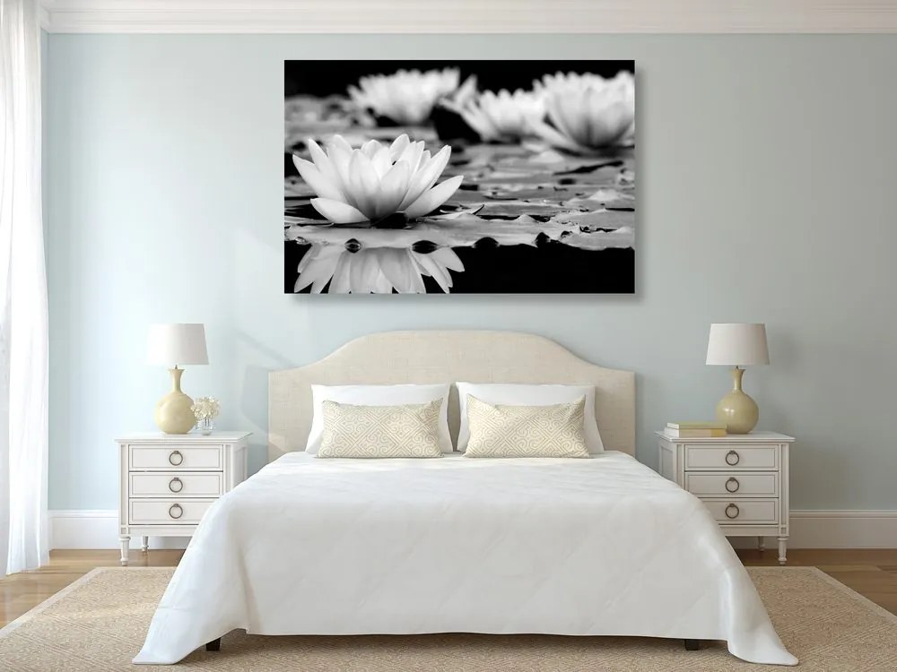 Tablou floare de lotus în design alb-negru